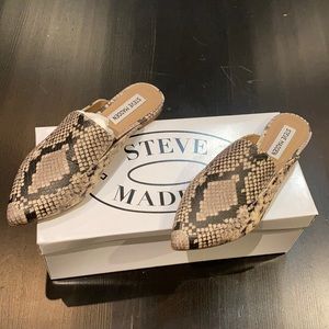 New in box! Steve Madden snakeskin mules Size 5.5